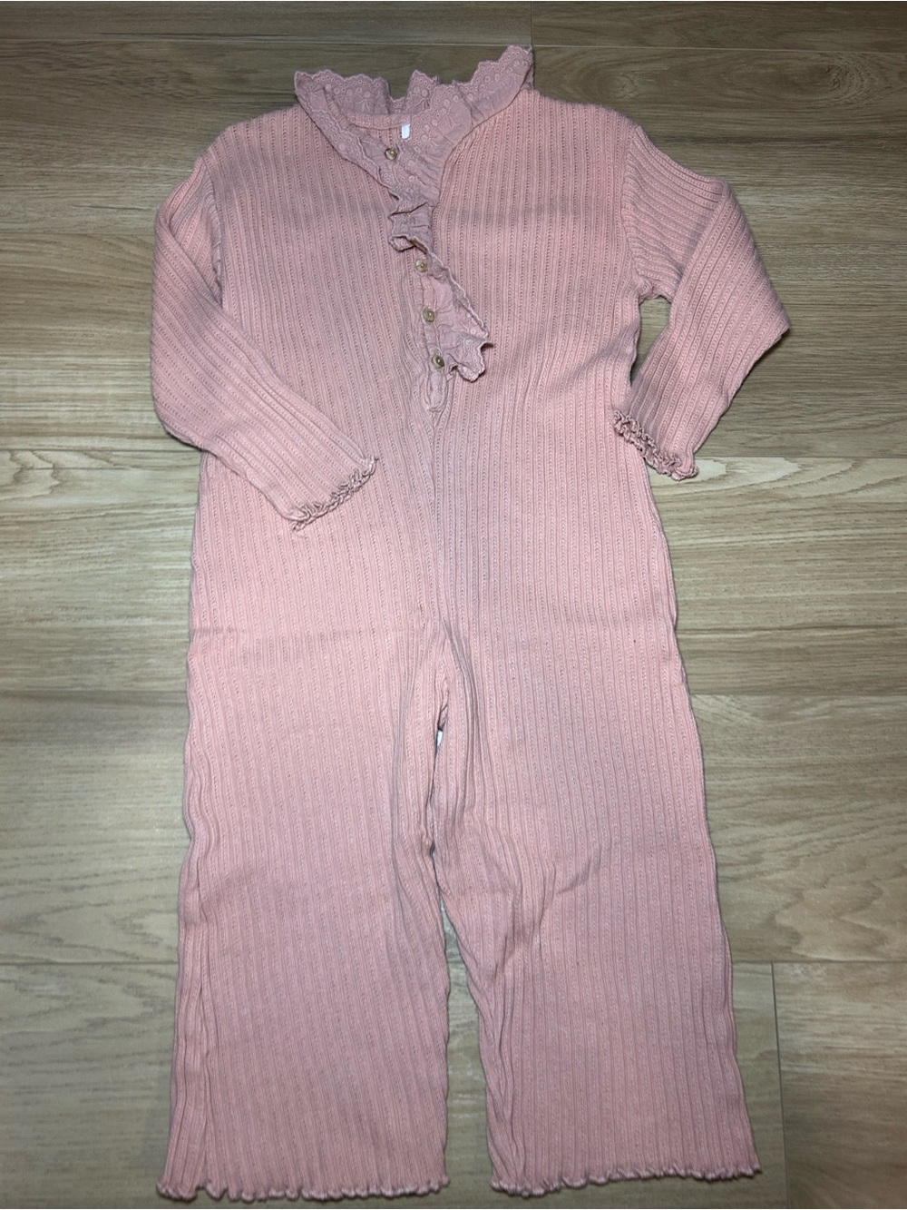 Zara Pink Ribbed Ruffle-Trim One-Piece Bodysuit - Picture 2 of 8